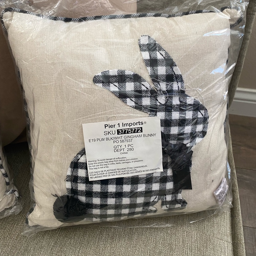 COPY - Pier 1 black & white Buffalo check  Bunny pillow NEW